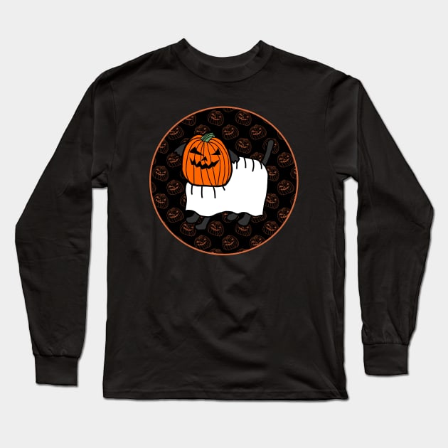 Halloween Horror Dog Dark Round Long Sleeve T-Shirt by ellenhenryart